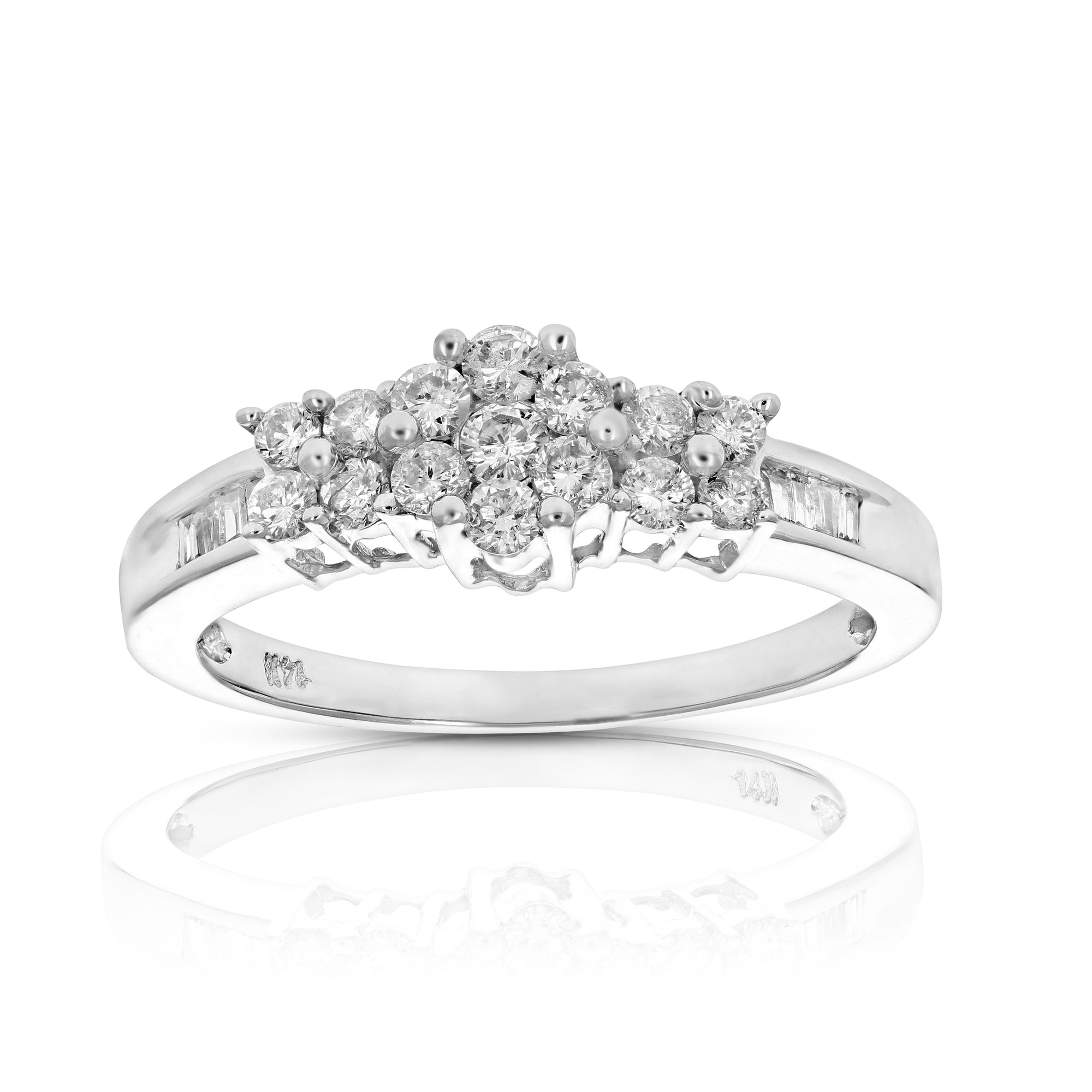 1/2 cttw 3 Stone Composite Diamond Engagement Ring 14K White Gold Bridal Size 7