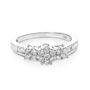 1/2 cttw 3 Stone Composite Diamond Engagement Ring 14K White Gold Bridal Size 7