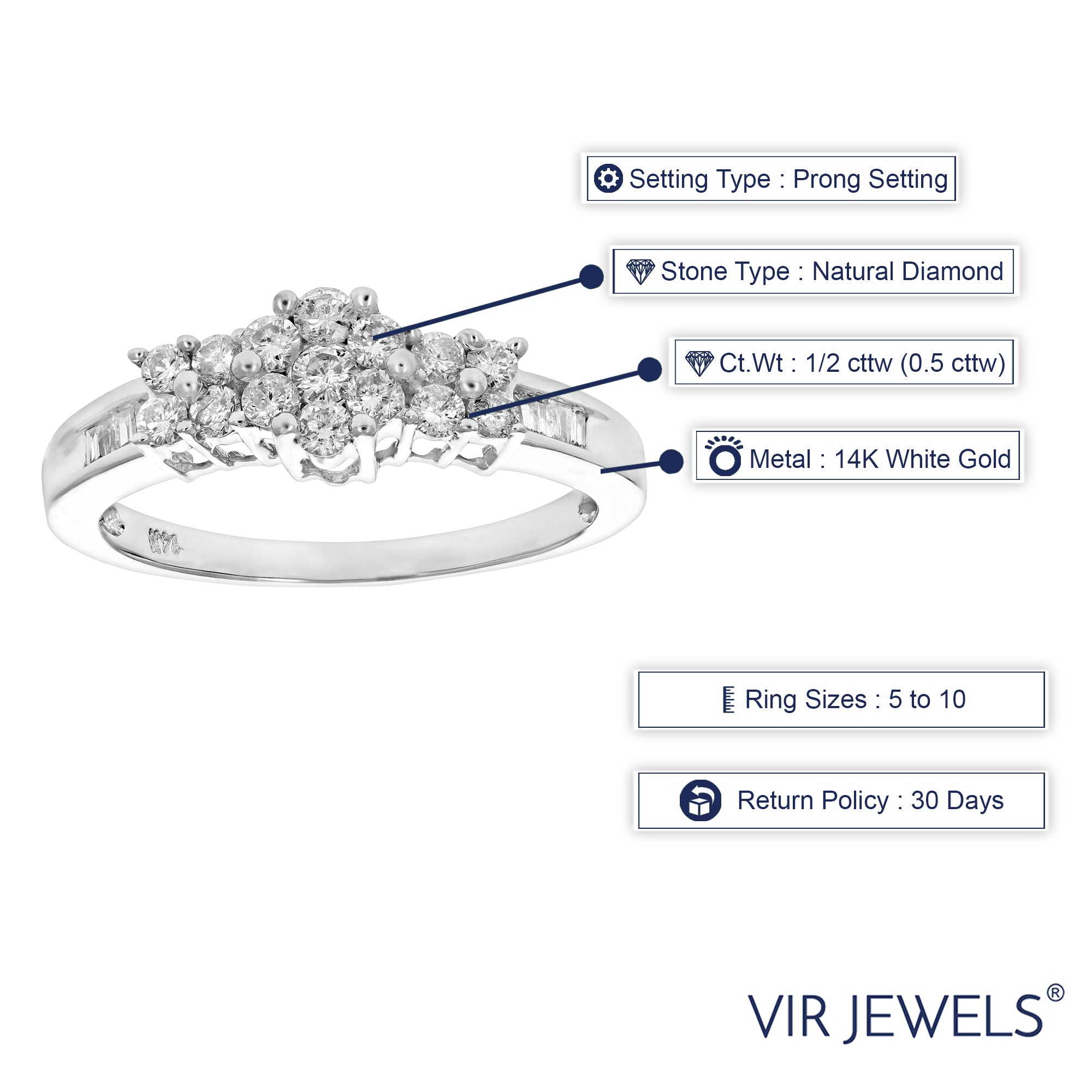 1/2 cttw 3 Stone Composite Diamond Engagement Ring 14K White Gold Bridal Size 7