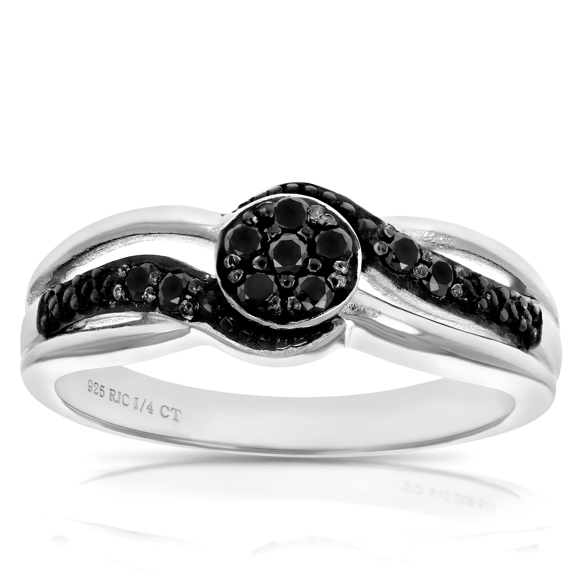 1/4 cttw Black Diamond Engagement Ring .925 Sterling Silver with Black Rhodium