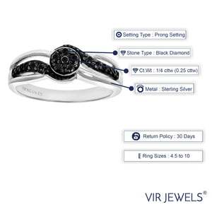 1/4 cttw Black Diamond Engagement Ring .925 Sterling Silver with Black Rhodium