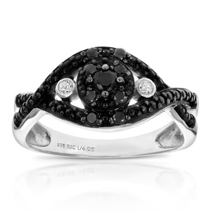 1/5 cttw Black Diamond and CZ Engagement Ring .925 Sterling Silver with Rhodium