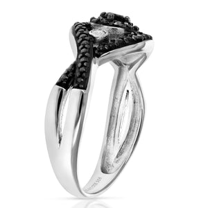 1/5 cttw Black Diamond and CZ Engagement Ring .925 Sterling Silver with Rhodium