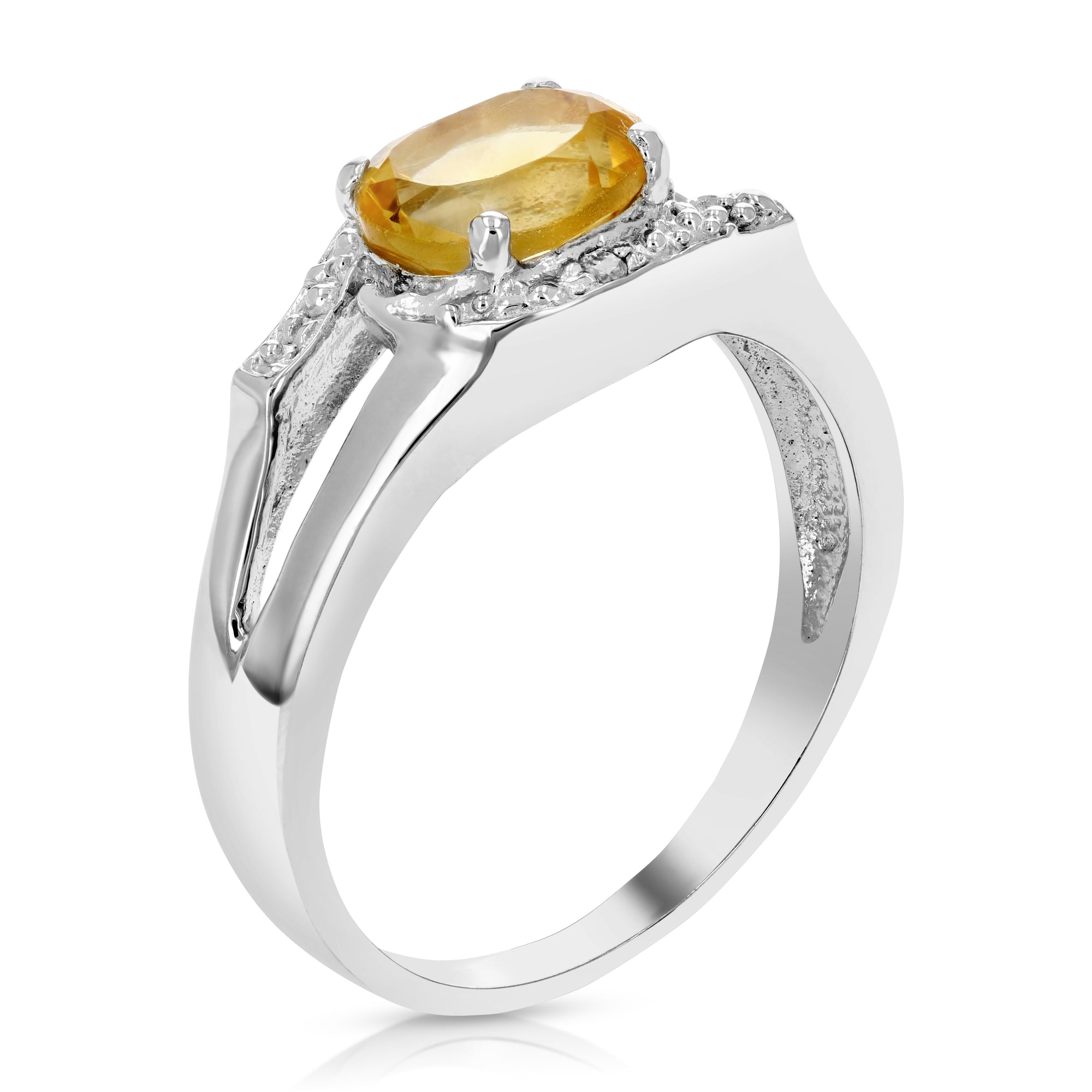 1.20 cttw Oval Shape Citrine Ring in .925 Sterling Silver with Rhodium Plating