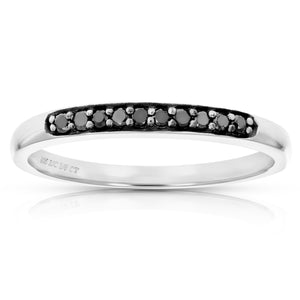 1/10 cttw Black Diamond Ring Wedding Band .925 Sterling Silver Prong Set Round