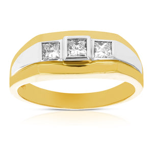 1/2 cttw 3 Stone Princess SI Men's Diamond Engagement Ring 14K Two Tone Gold Size 10