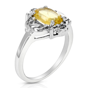 1.60 cttw Citrine Ring .925 Sterling Silver with Rhodium Plating Oval Shape