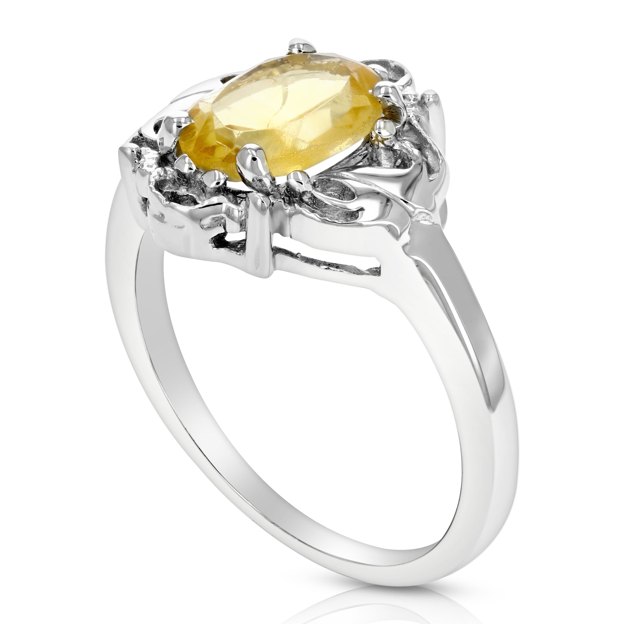 1.60 cttw Citrine Ring .925 Sterling Silver with Rhodium Plating Oval Shape