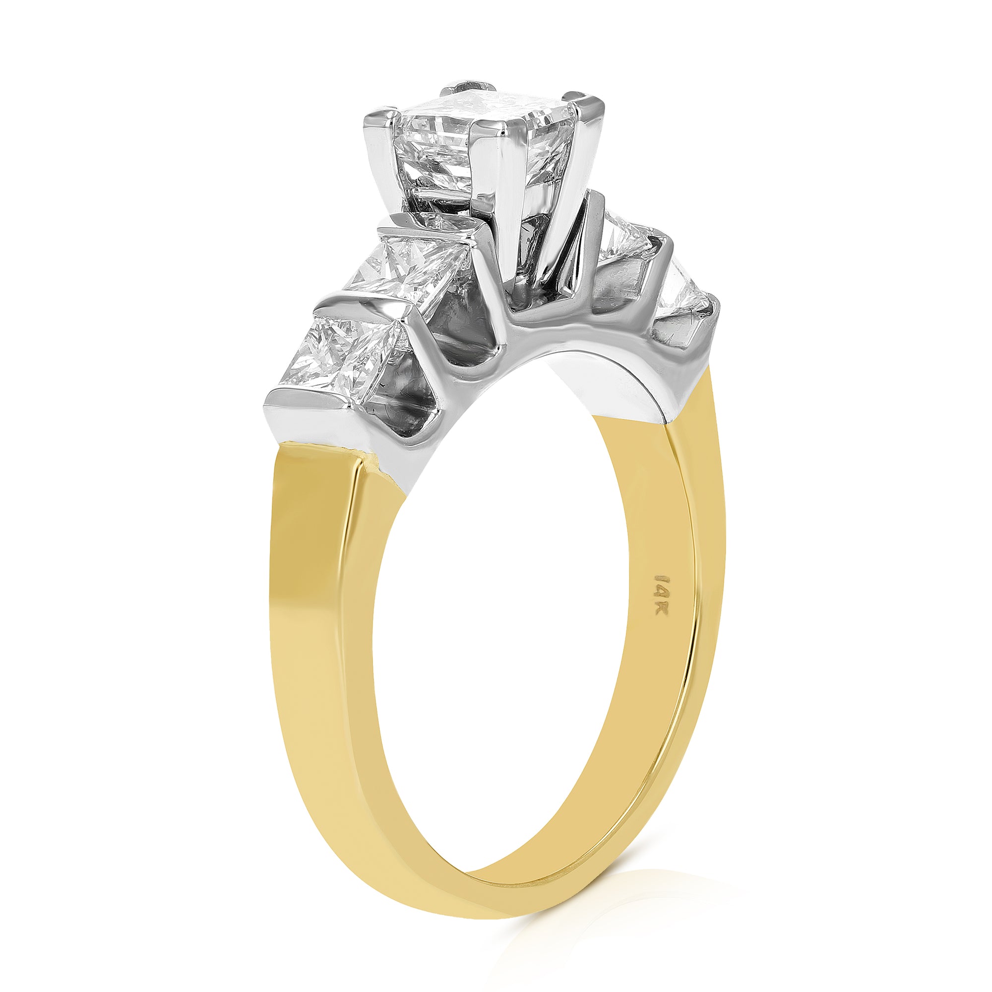 1.75 cttw 5 Stone Princess Cut Diamond Engagement Ring 14K Yellow Gold SI2-I1