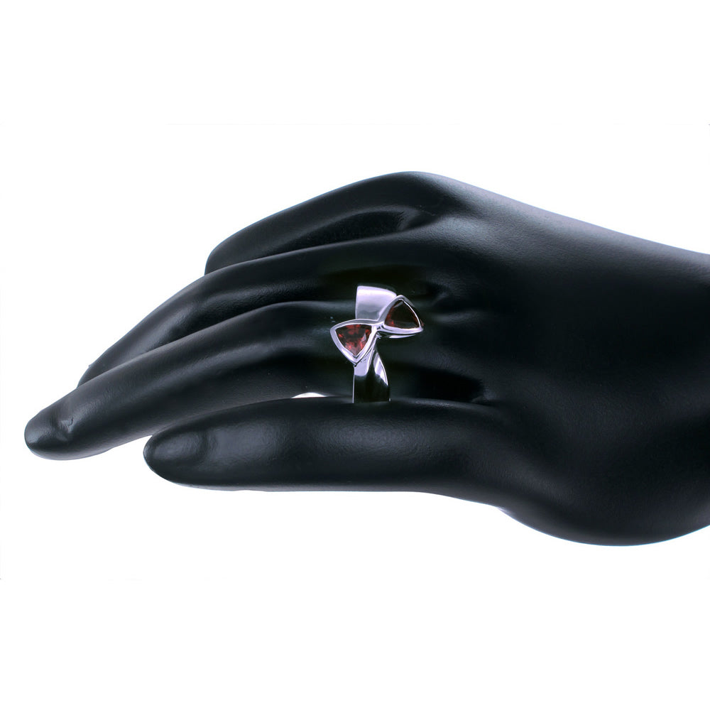 0.80 cttw Garnet Ring .925 Sterling Silver with Rhodium Plating Triangle Shape