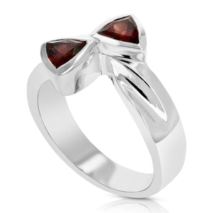 0.80 cttw Garnet Ring .925 Sterling Silver with Rhodium Plating Triangle Shape