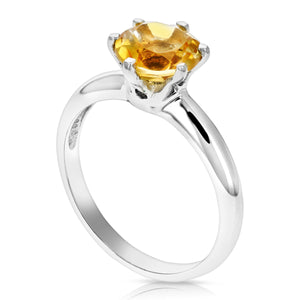 1.75 cttw Citrine Ring in .925 Sterling Silver with Rhodium Plating Round Shape