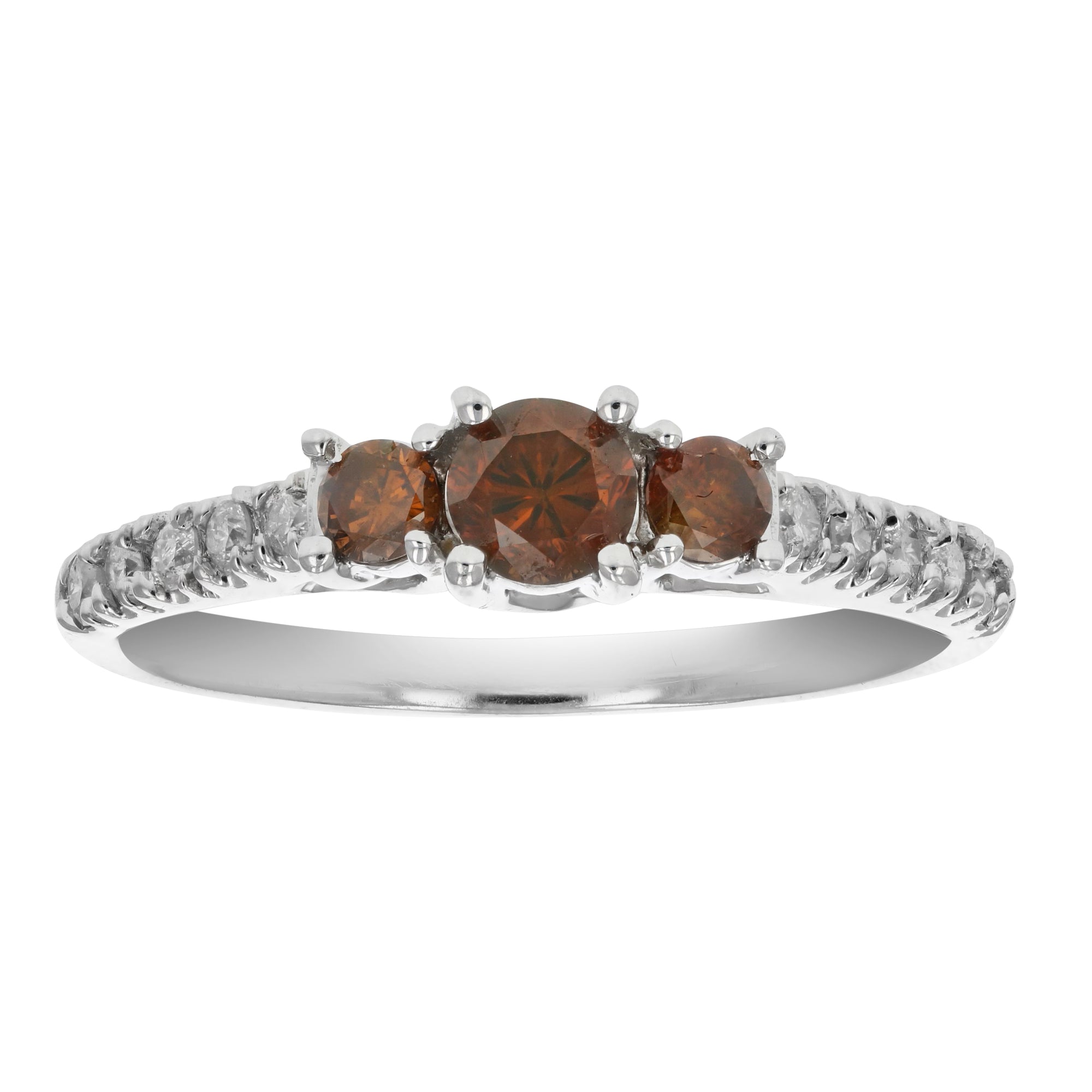 1/2 cttw 3 Stone Red and White Diamond Engagement Ring 14K White Gold Round