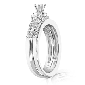 1/2 cttw Diamond Semi Mount Bridal Set .925 Sterling Silver Wedding Size 7