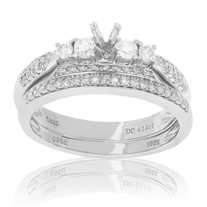 1/2 cttw Diamond Semi Mount Bridal Set .925 Sterling Silver Wedding Size 7