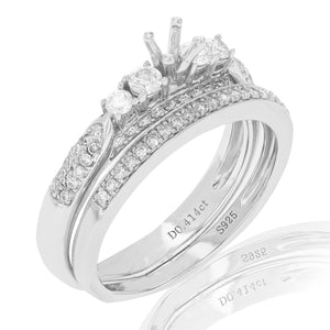 1/2 cttw Diamond Semi Mount Bridal Set .925 Sterling Silver Wedding Size 7