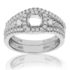 0.60 cttw Diamond Semi Mount Bridal Set With Center Princess Silver Size 7