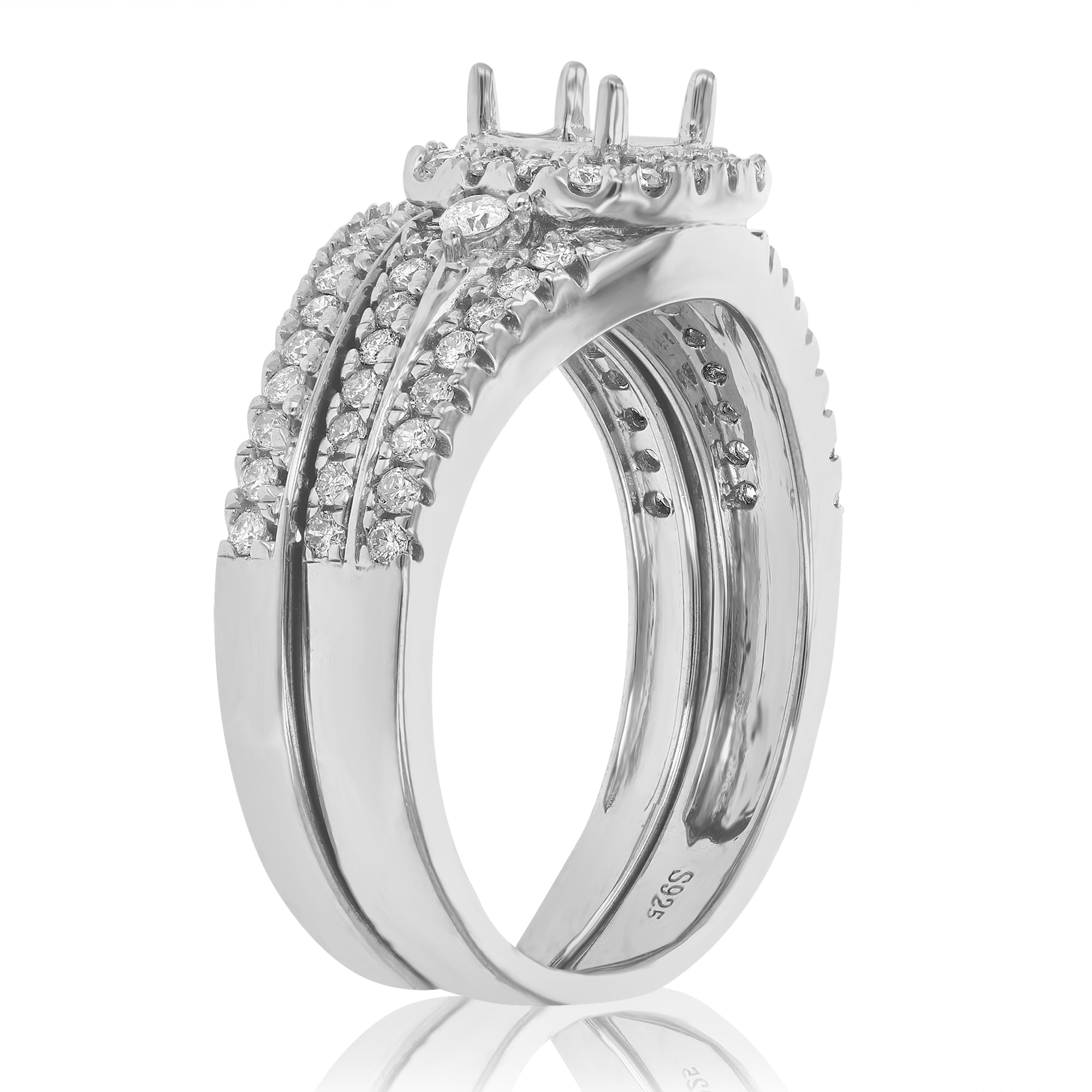 0.60 cttw Diamond Semi Mount Bridal Set With Center Princess Silver Size 7
