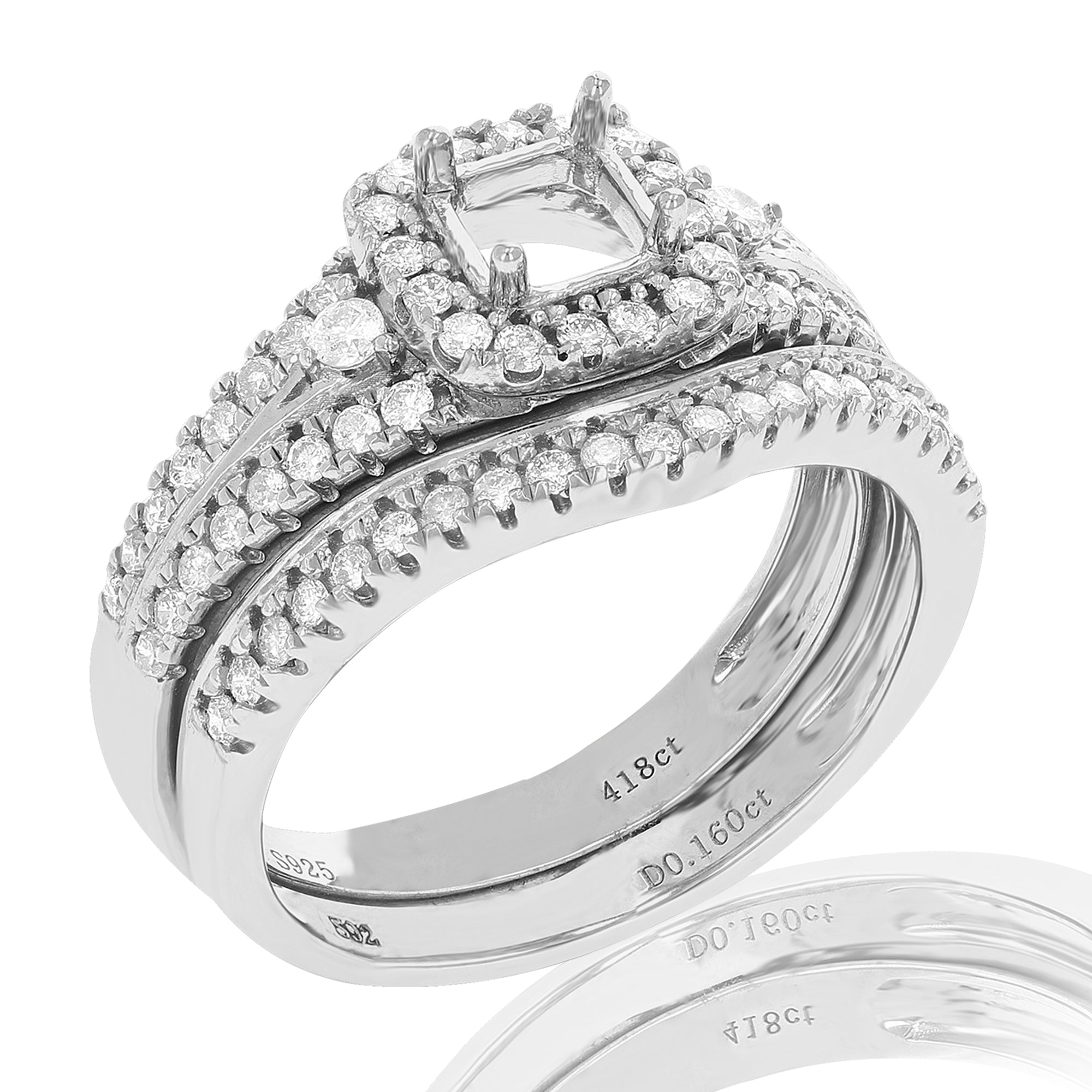 0.60 cttw Diamond Semi Mount Bridal Set With Center Princess Silver Size 7