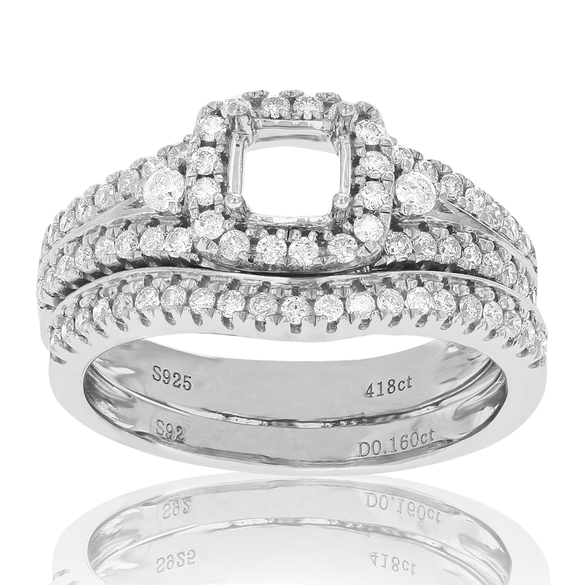 0.60 cttw Diamond Semi Mount Bridal Set With Center Princess Silver Size 7
