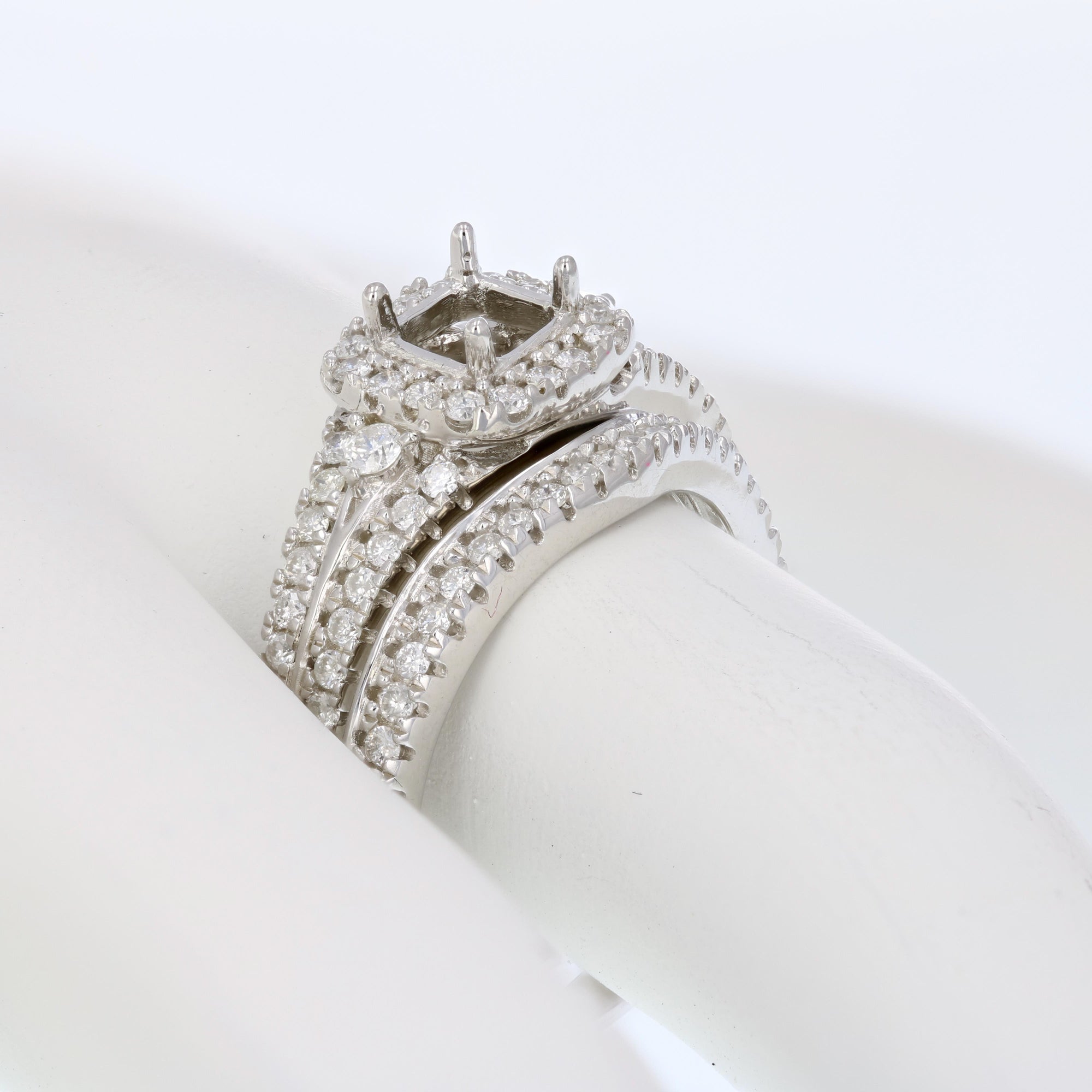 0.60 cttw Diamond Semi Mount Bridal Set With Center Princess Silver Size 7