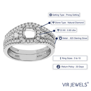 0.60 cttw Diamond Semi Mount Bridal Set With Center Princess Silver Size 7