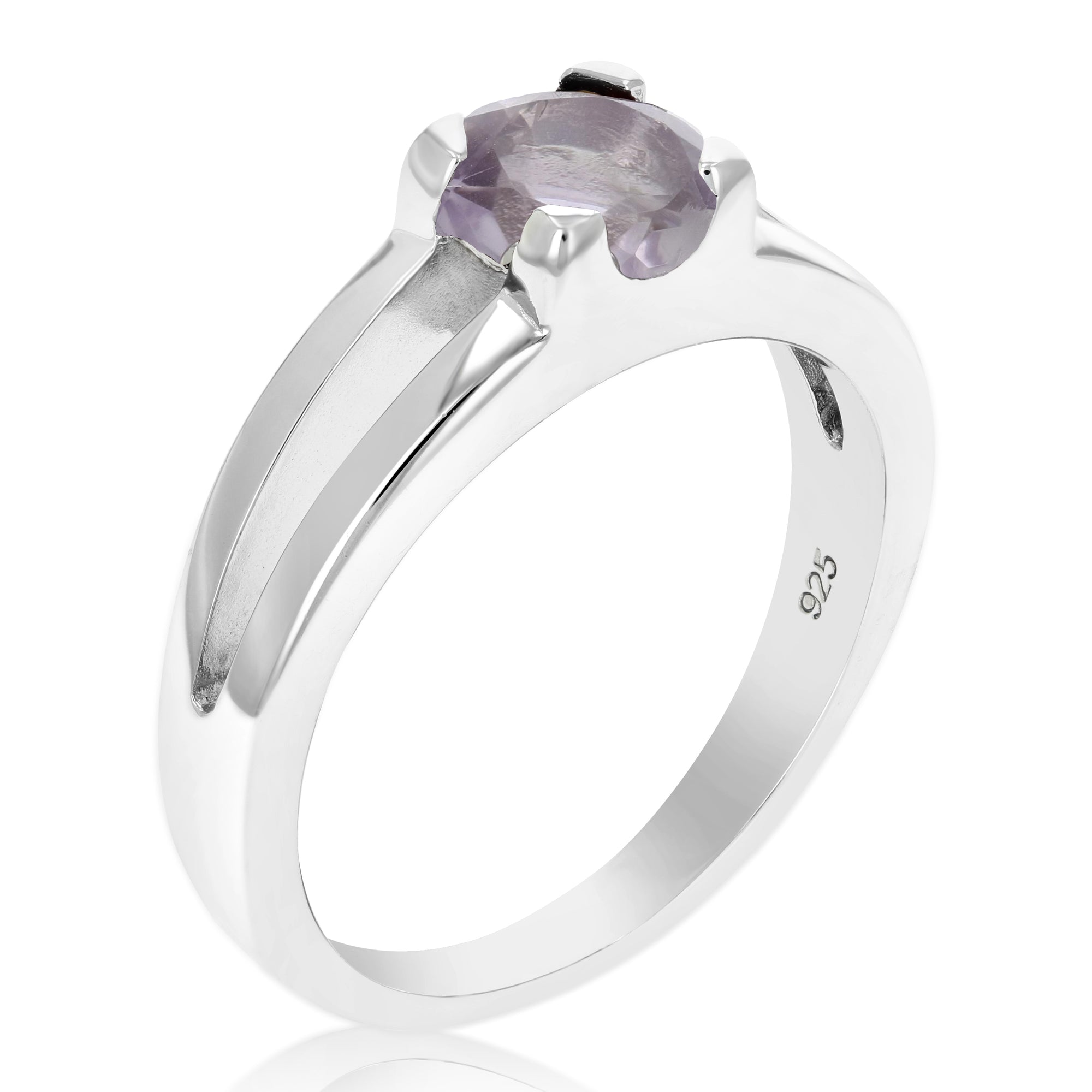 1/2 cttw Purple Amethyst Ring .925 Sterling Silver with Rhodium Round Shape 6 MM