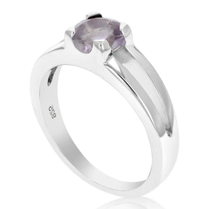 1/2 cttw Purple Amethyst Ring .925 Sterling Silver with Rhodium Round Shape 6 MM