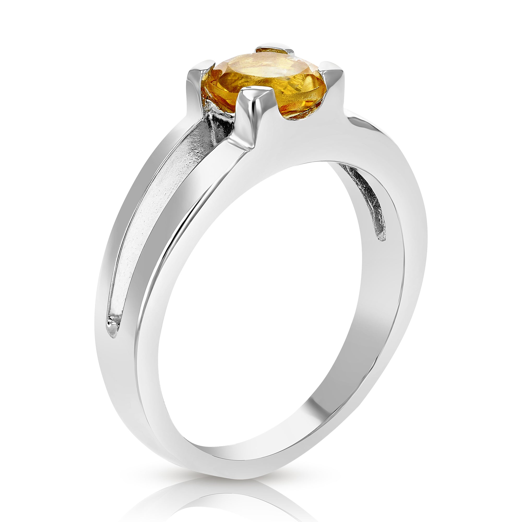 0.60 cttw Citrine Ring .925 Sterling Silver with Rhodium Solitaire Round 6 MM