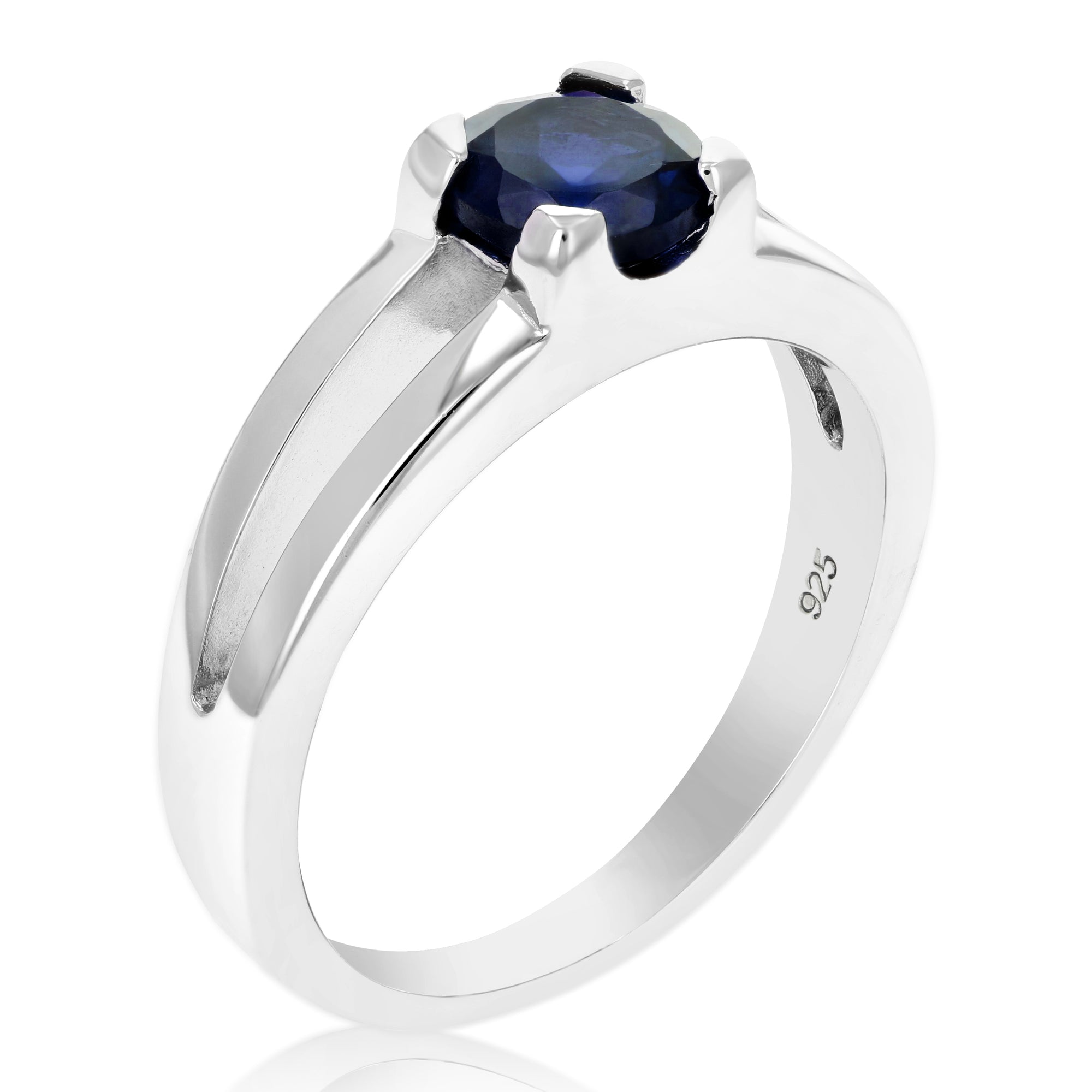 0.60 cttw Created Blue Sapphire Solitaire Ring .925 Sterling Silver Round 6 MM