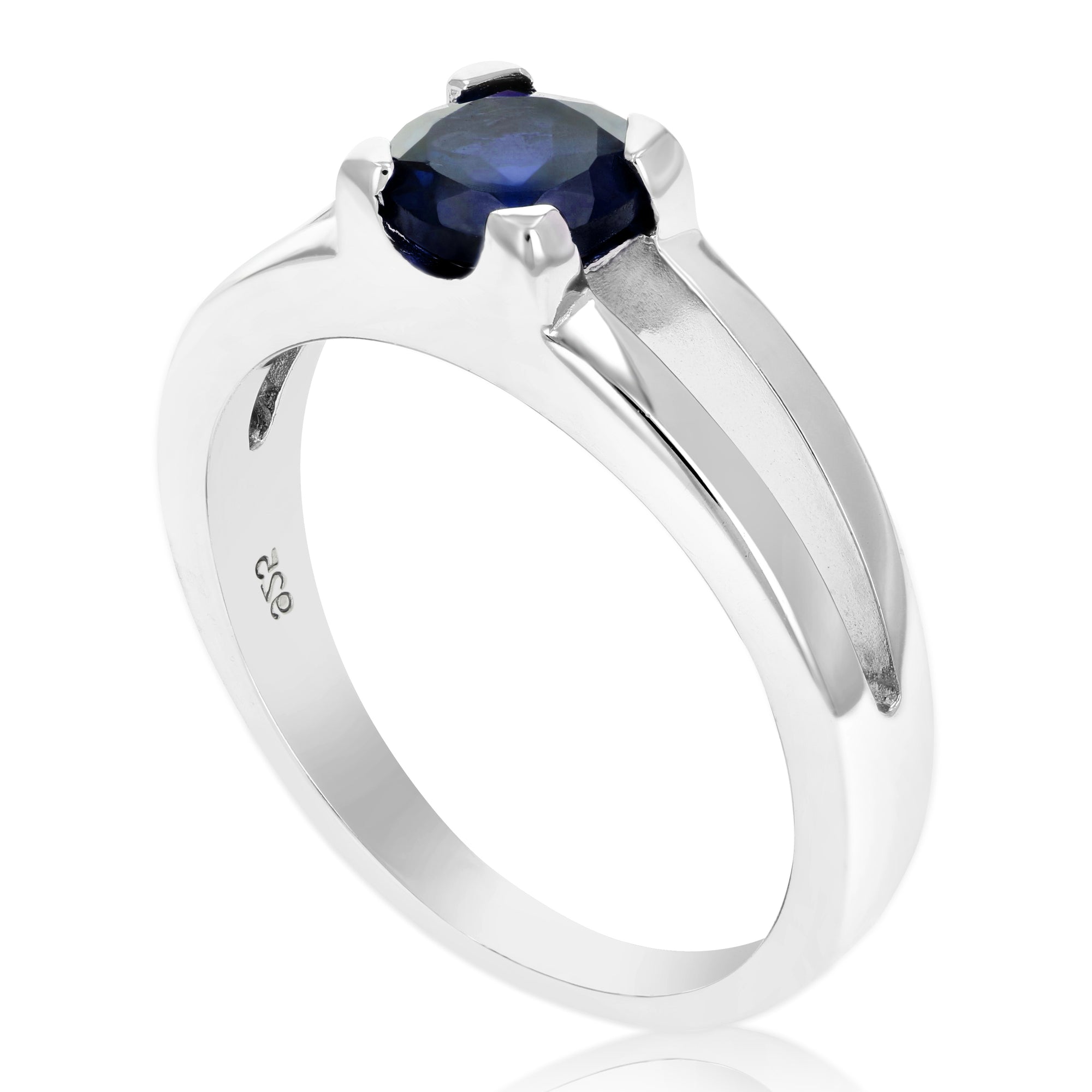 0.60 cttw Created Blue Sapphire Solitaire Ring .925 Sterling Silver Round 6 MM