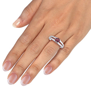 0.60 cttw Garnet Ring .925 Sterling Silver with Rhodium Plating Round Shape 6 MM