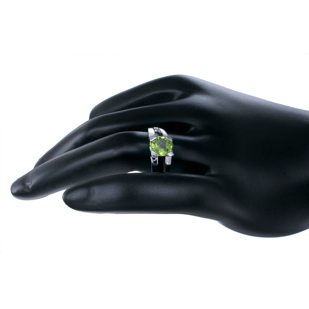 0.65 cttw Peridot Ring .925 Sterling Silver with Rhodium Solitaire Round 6 MM