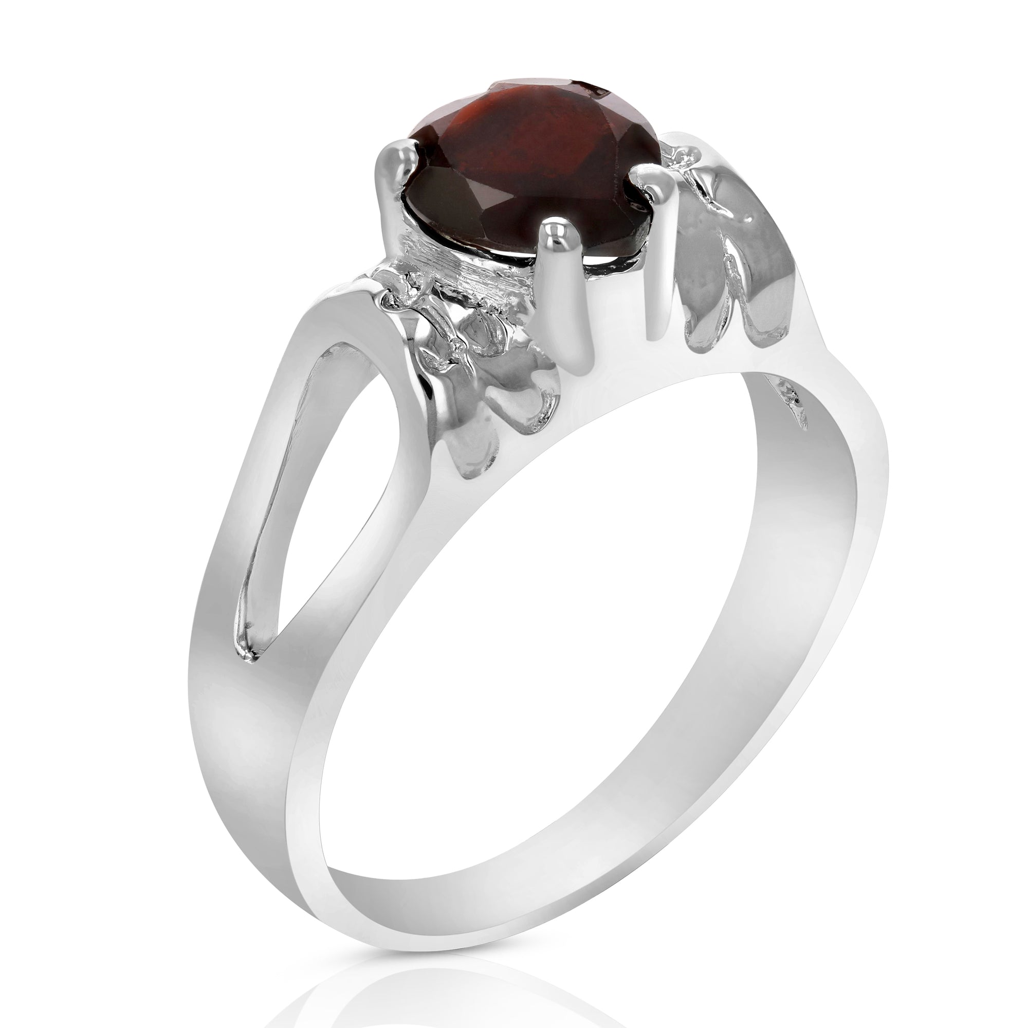 1 cttw Heart Shape Garnet Ring in .925 Sterling Silver with Rhodium Plating