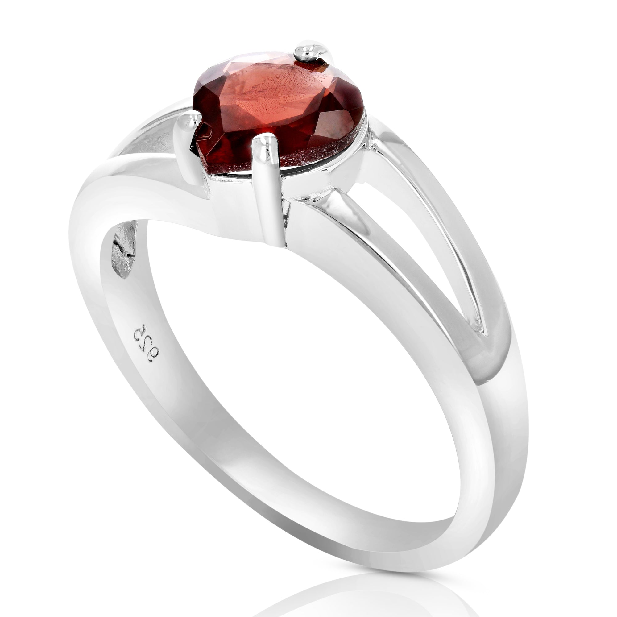 1 cttw Garnet Ring in .925 Sterling Silver with Rhodium Plating Solitaire Heart