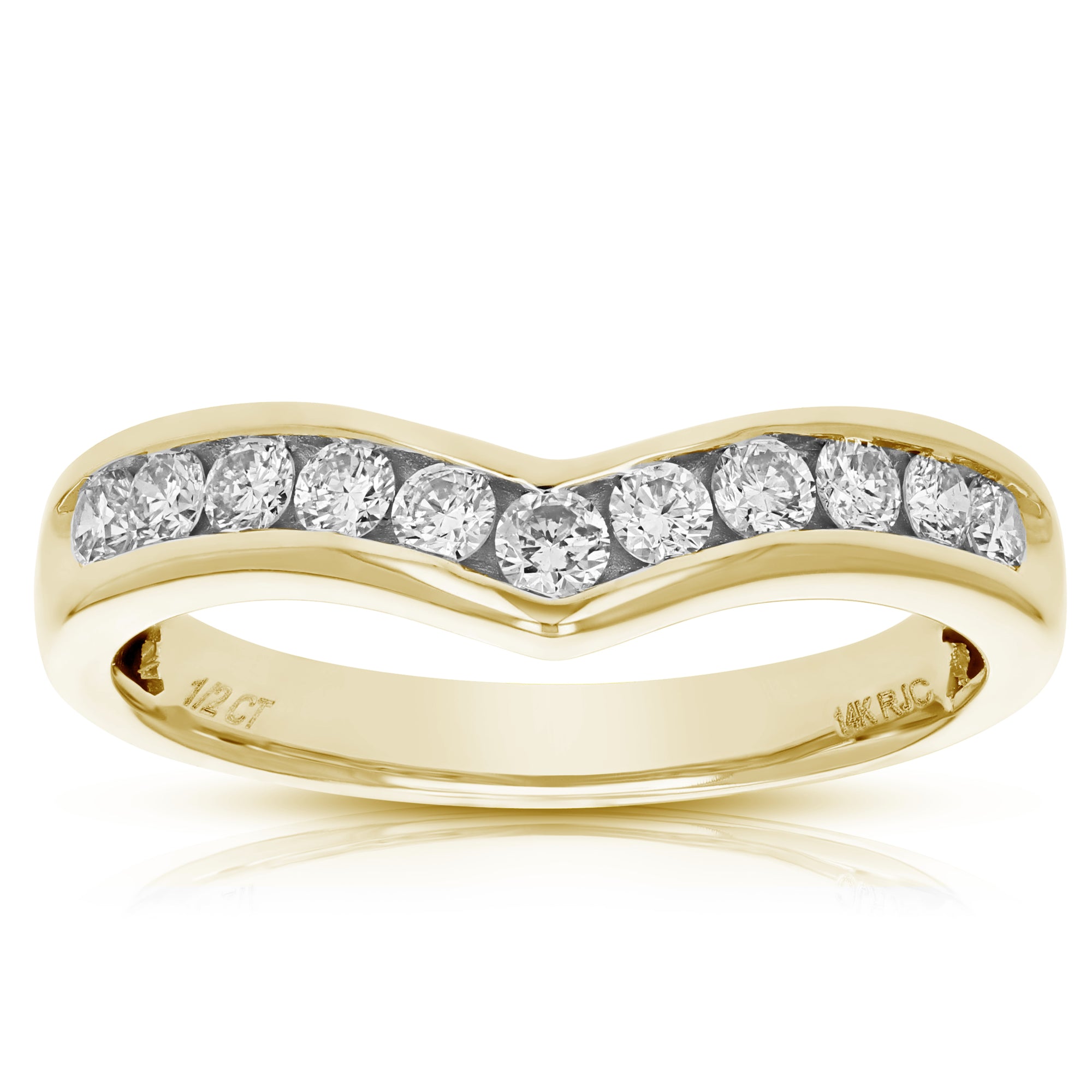 1/2 cttw Diamond V Shape Channel Wedding Band 14K Yellow Gold Round