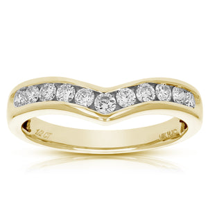 1/2 cttw Diamond V Shape Wedding Ring 14K Yellow Gold Channel Set Round