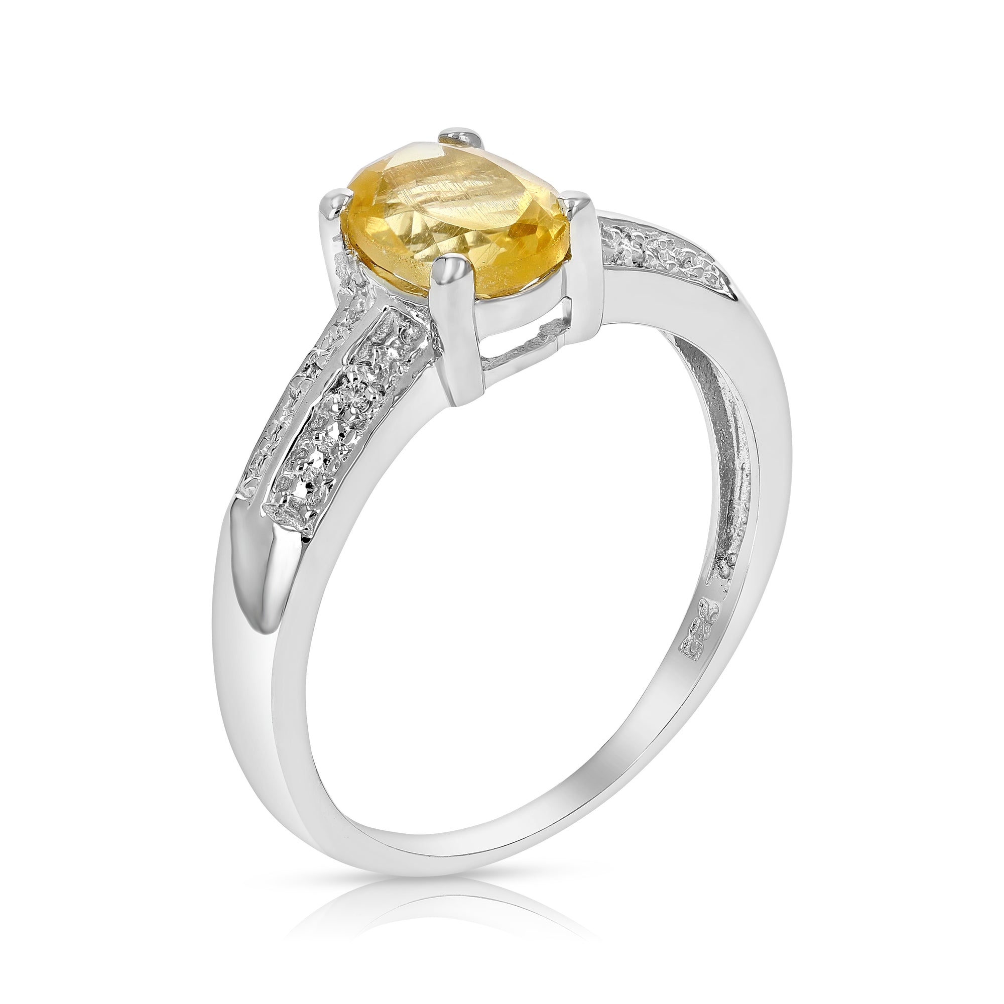 1.23 cttw Citrine and Diamond Ring .925 Sterling Silver with Rhodium Oval Shape