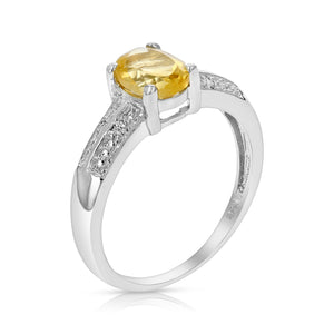 1.23 cttw Citrine and Diamond Ring .925 Sterling Silver with Rhodium Oval Shape