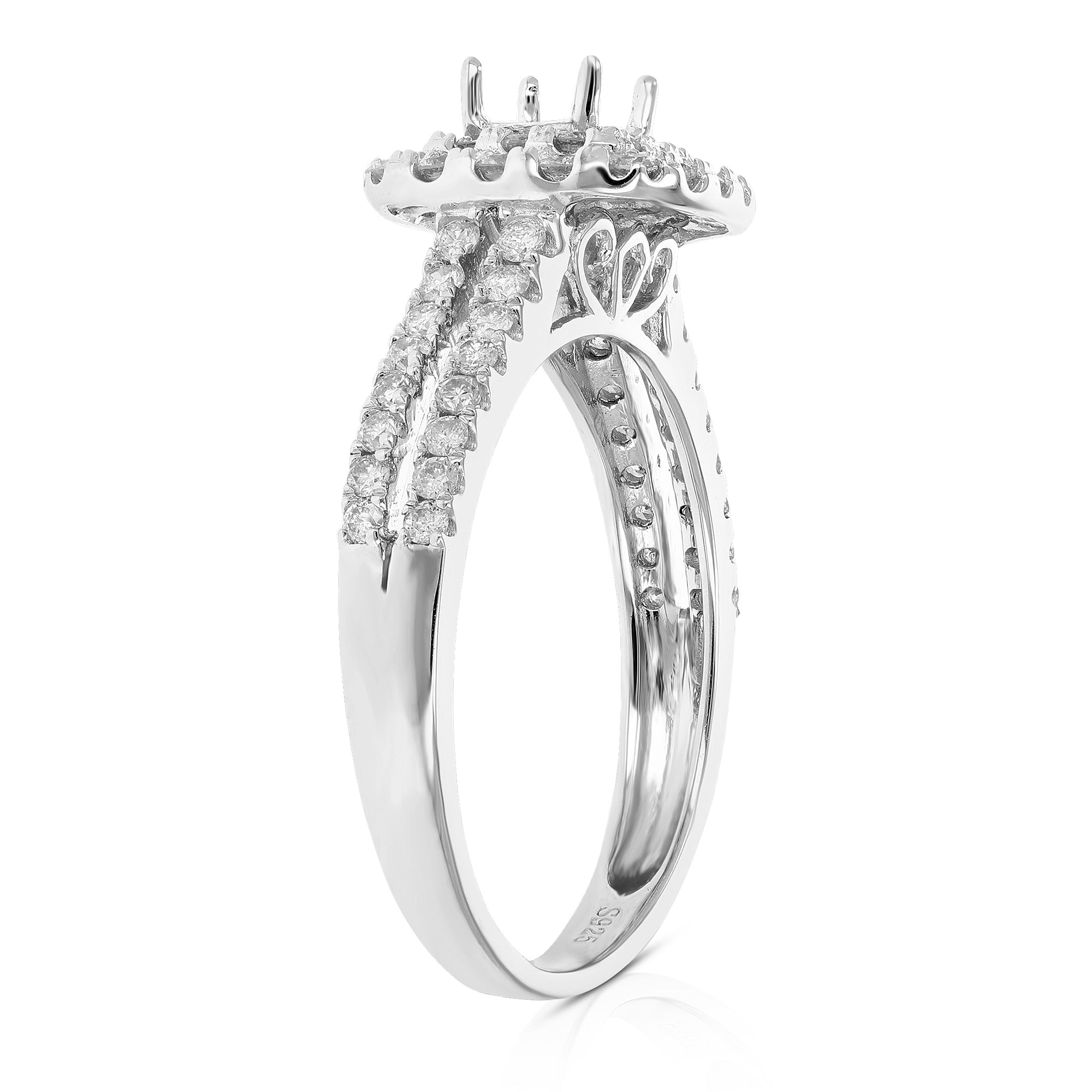 2/3 cttw Diamond Semi Mount Engagement Ring .925 Sterling Silver Size 7