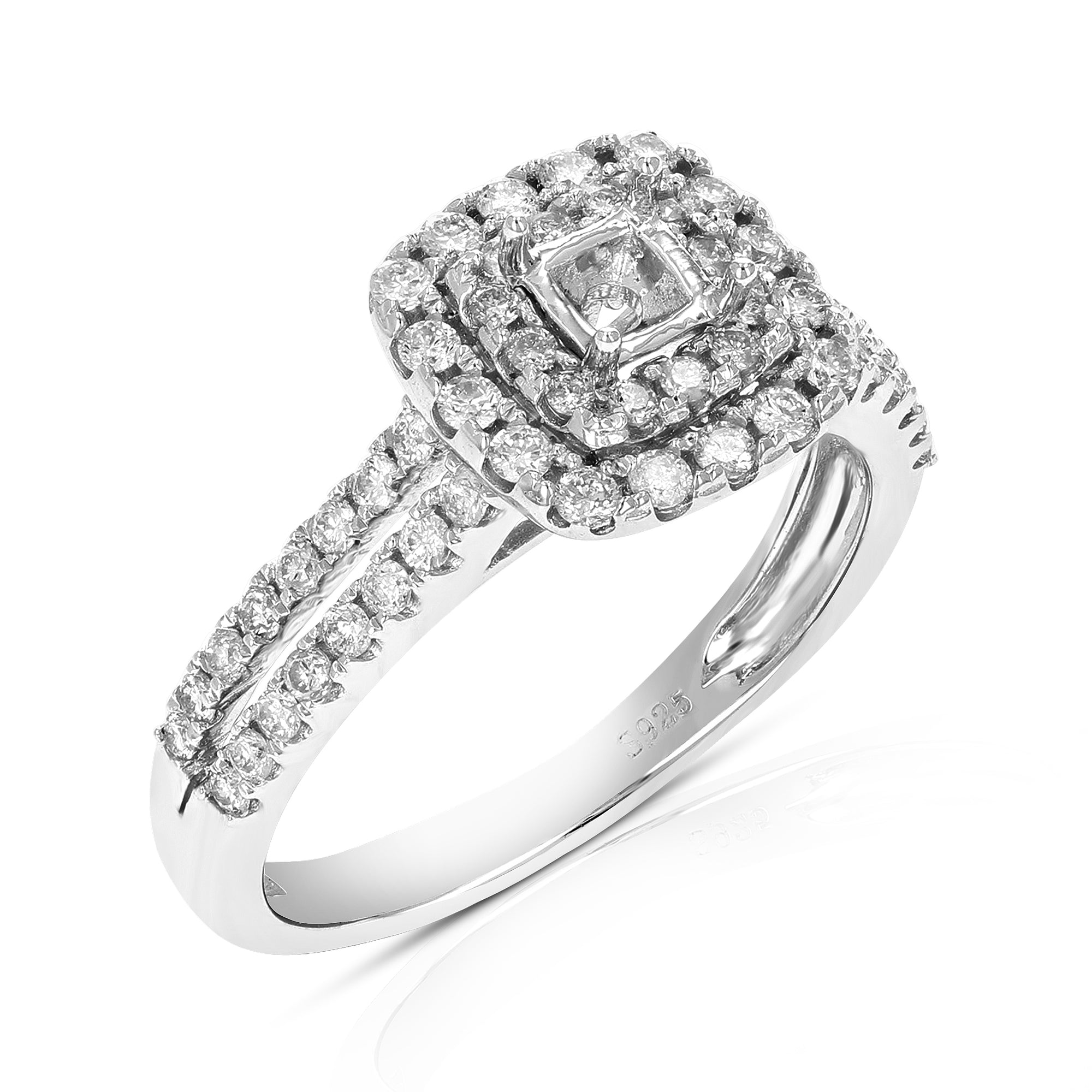 2/3 cttw Diamond Semi Mount Engagement Ring .925 Sterling Silver Size 7