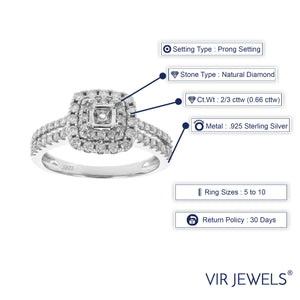 2/3 cttw Diamond Semi Mount Engagement Ring .925 Sterling Silver Size 7