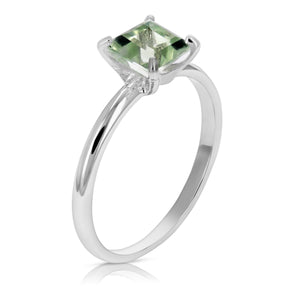 1 cttw Green Amethyst Ring .925 Sterling Silver with Rhodium Princess Shape 6 MM