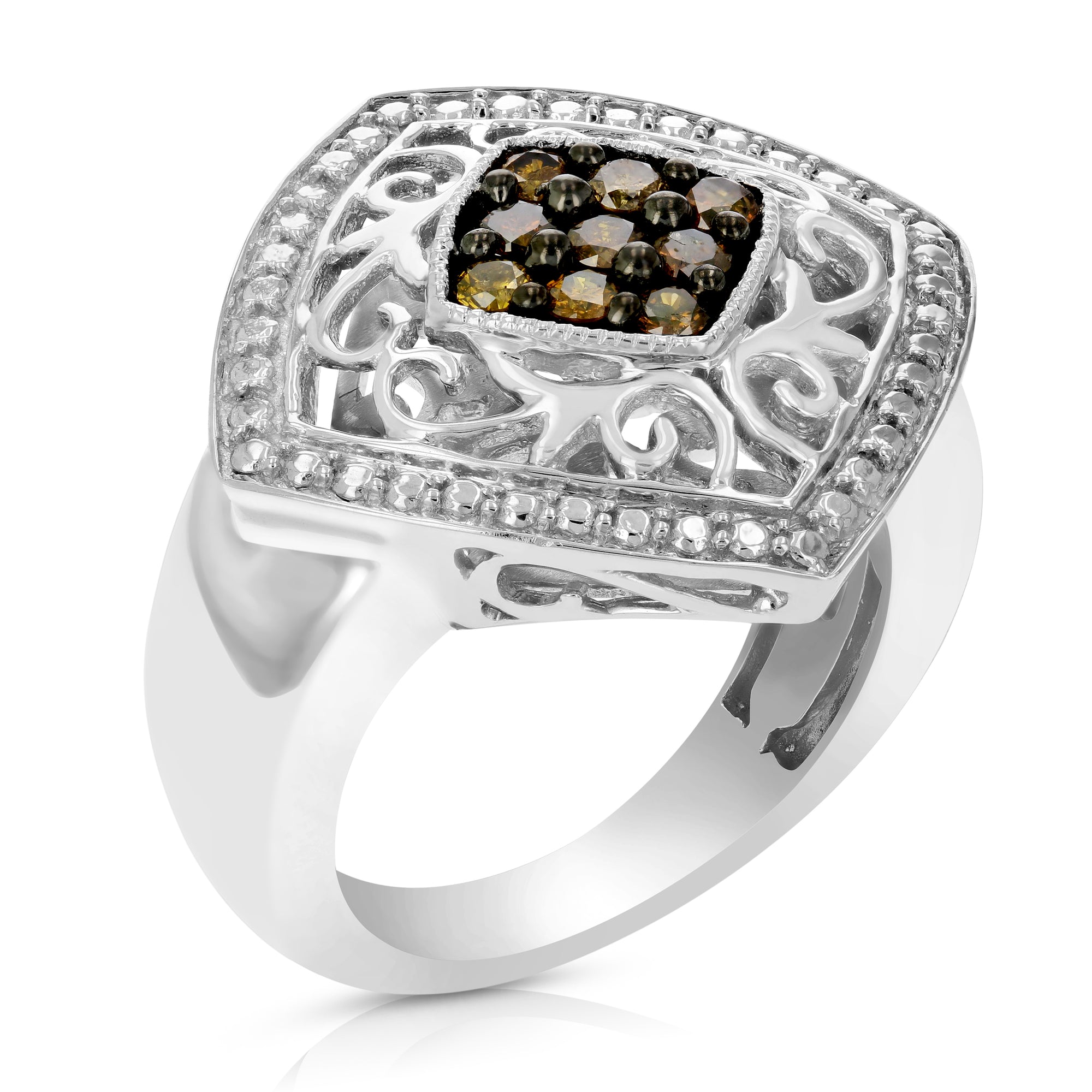 1/3 cttw Champagne Diamond Ring .925 Sterling Silver with Rhodium Plating
