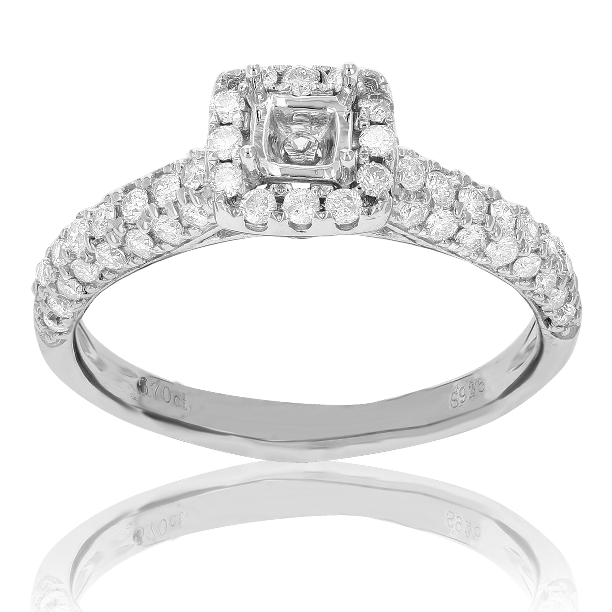 0.60 cttw Diamond Semi Mount Engagement Ring .925 Sterling Silver Size 7
