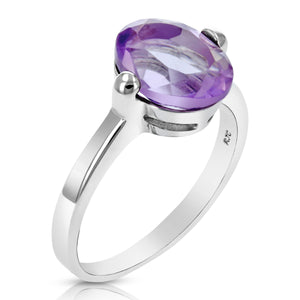 1.40 cttw Purple Amethyst Ring .925 Sterling Silver with Rhodium Oval 10x8 MM