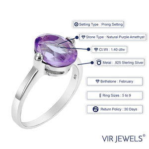 1.40 cttw Purple Amethyst Ring .925 Sterling Silver with Rhodium Oval 10x8 MM