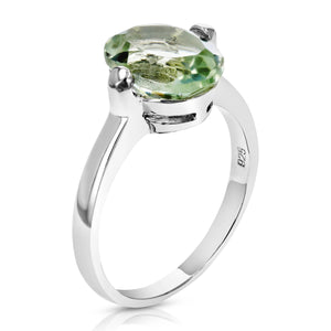 1.70 cttw Green Amethyst Ring .925 Sterling Silver with Rhodium Oval 10x8 MM