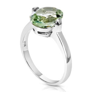 1.70 cttw Green Amethyst Ring .925 Sterling Silver with Rhodium Oval 10x8 MM