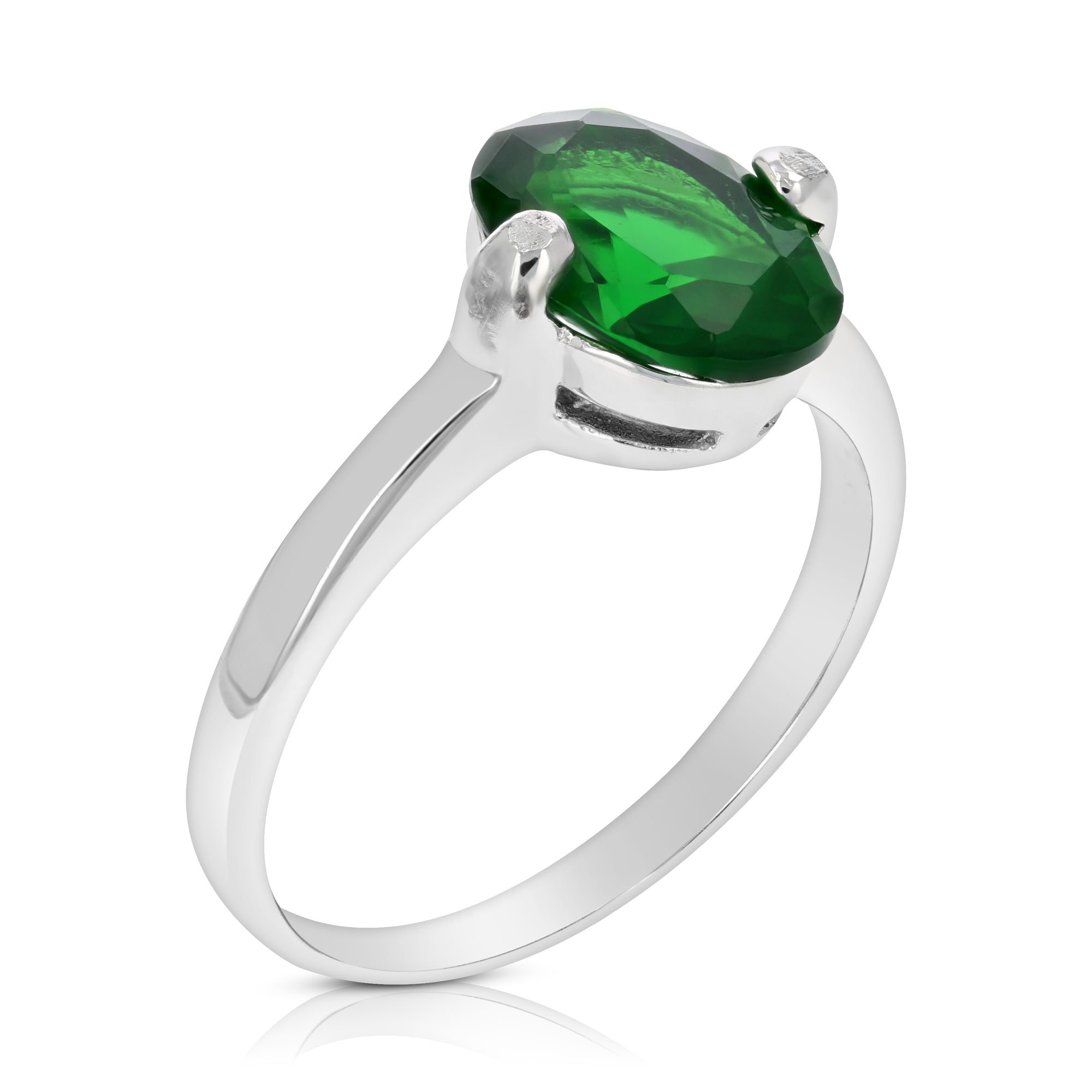 2 cttw Green Topaz Ring .925 Sterling Silver with Rhodium Oval Shape 10x8 MM